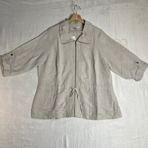 Linen Blend Summer Jacket Womens XL Beige Zip Up Quite Luxury Minimalist